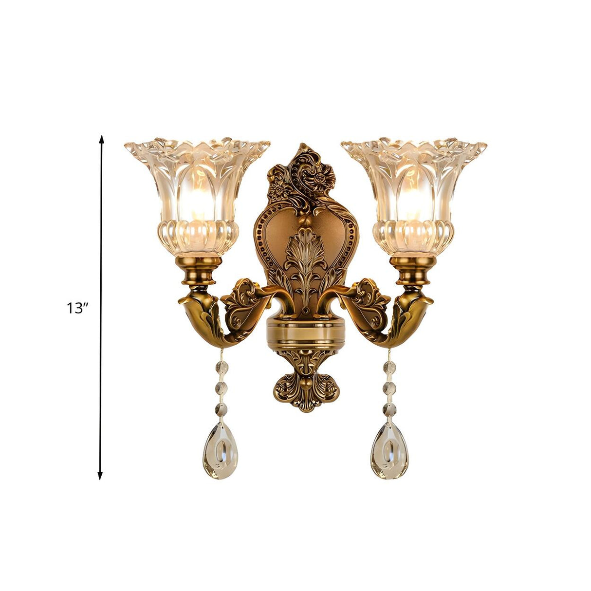 Vintage Brass Crystal and Glass Flower Wall Sconce Image - 9