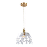 Vintage Brass Crystal Clear Glass Flower Pendant Light Image - 5