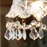 Vintage Brass Crystal Clear Glass Flower Pendant Light Image - 6