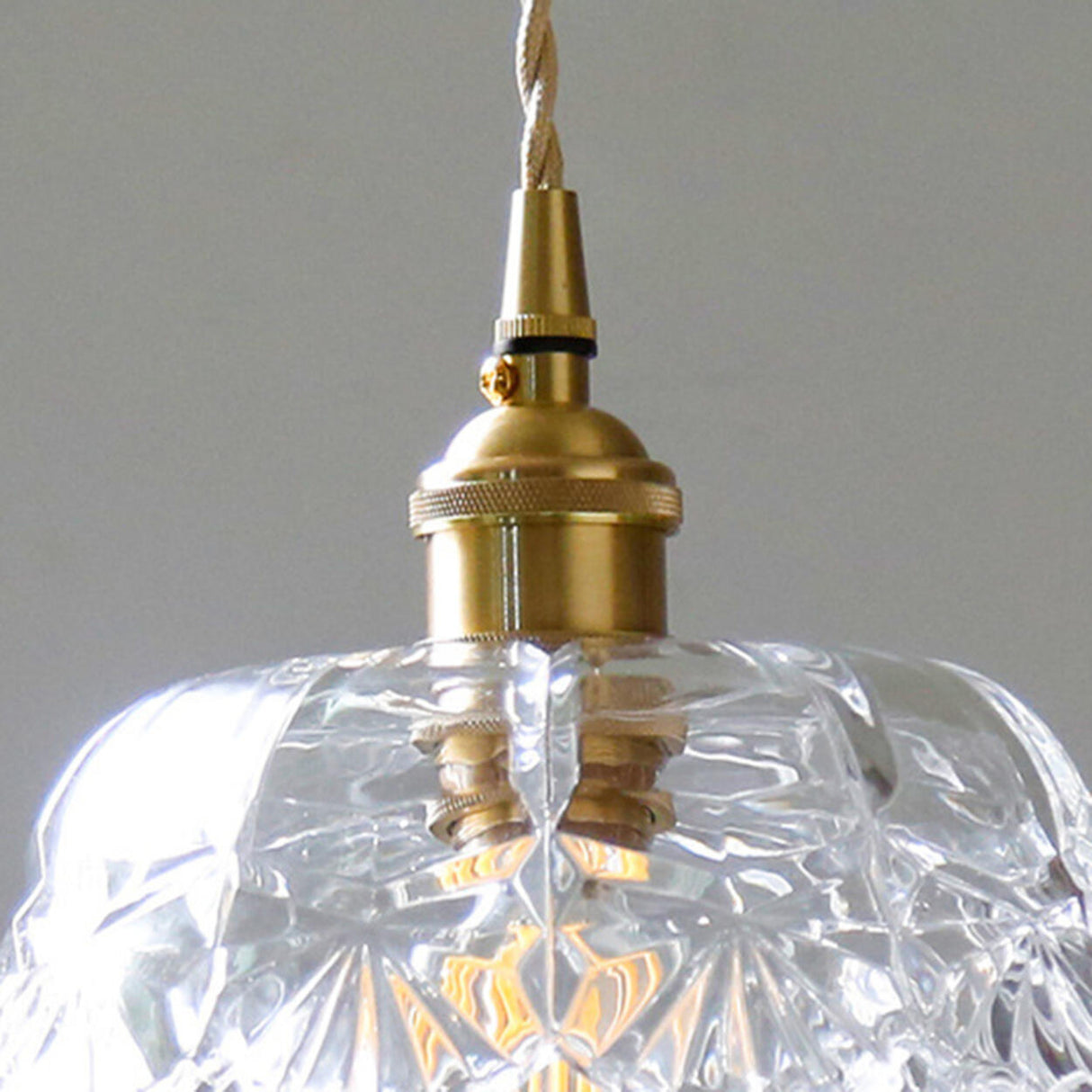 Vintage Brass Crystal Clear Glass Flower Pendant Light Image - 7