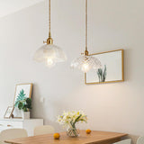 Vintage Brass Dome Clear Glass Pendant Light Set Image - 1