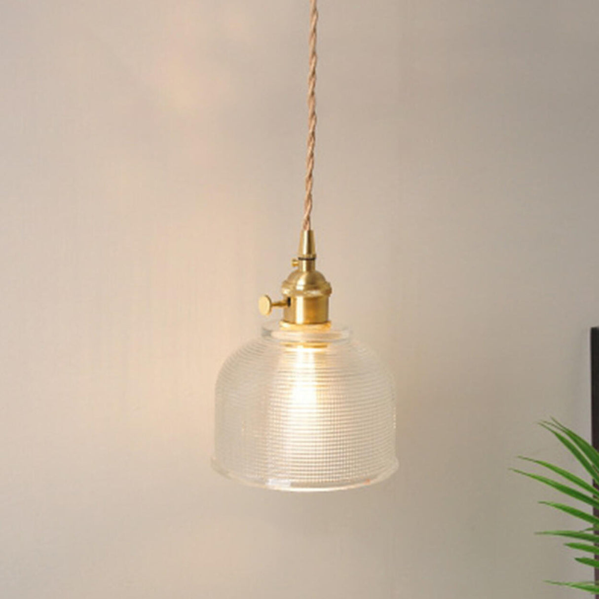 Vintage Brass Dome Clear Glass Pendant Light Set Image - 10