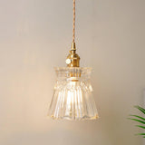 Vintage Brass Dome Clear Glass Pendant Light Set Image - 11