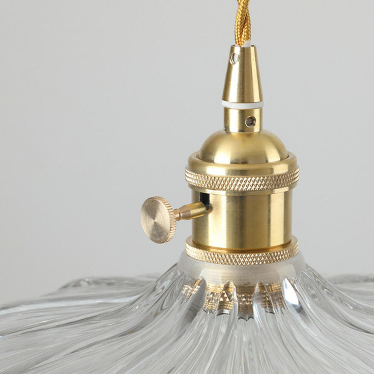 Vintage Brass Dome Clear Glass Pendant Light Set Image - 3