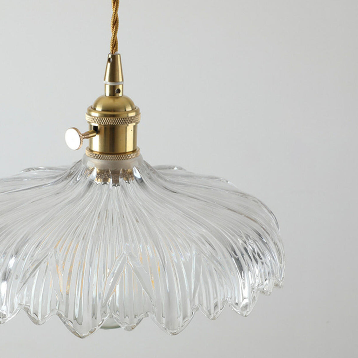 Vintage Brass Dome Clear Glass Pendant Light Set Image - 4