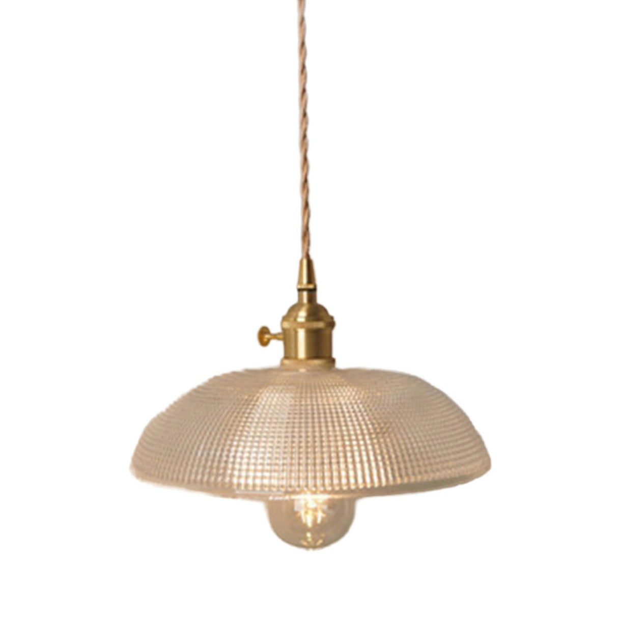 Vintage Brass Dome Clear Glass Pendant Light Set Image - 5