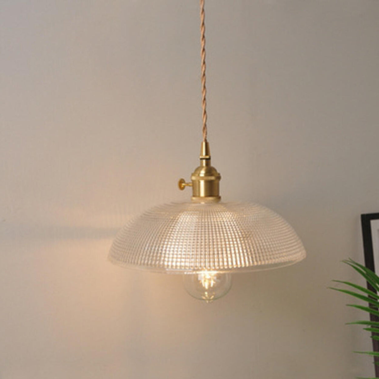 Vintage Brass Dome Clear Glass Pendant Light Set Image - 7