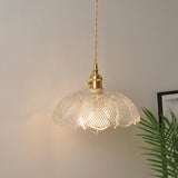 Vintage Brass Dome Clear Glass Pendant Light Set Image - 8