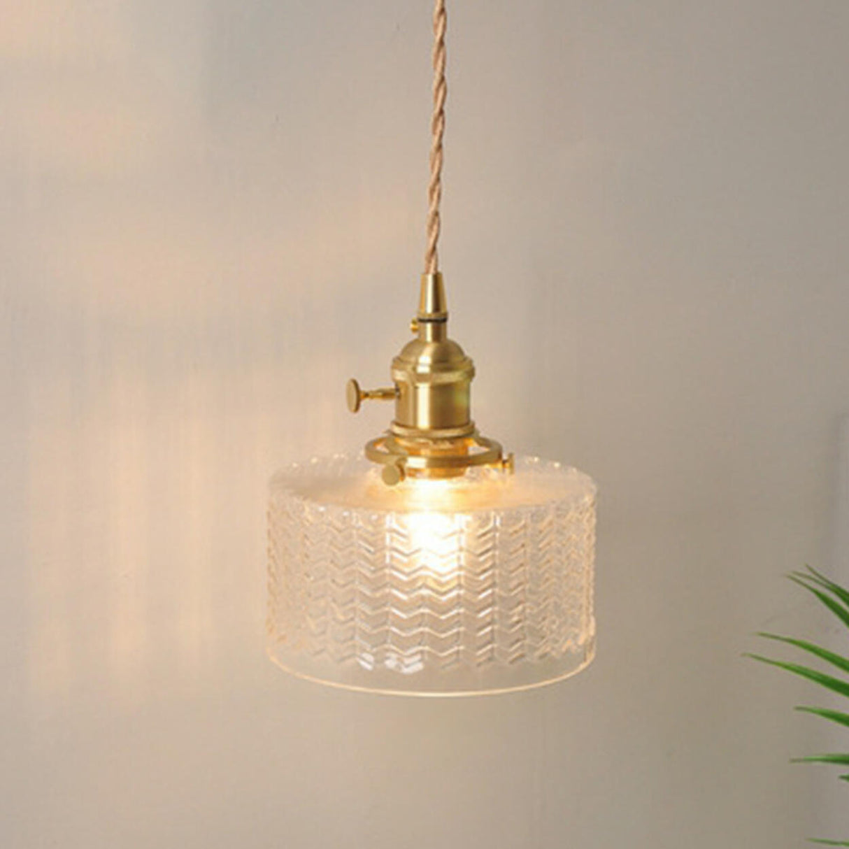 Vintage Brass Dome Clear Glass Pendant Light Set Image - 9