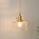 Vintage Brass Dome Clear Glass Pendant Light Set Image - 9