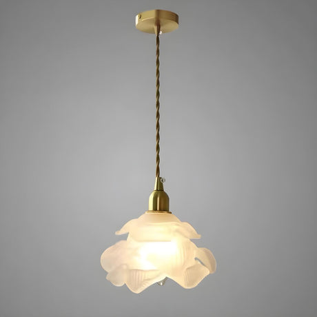 Vintage Brass Flower Frosted Glass Pendant Light Image - 2