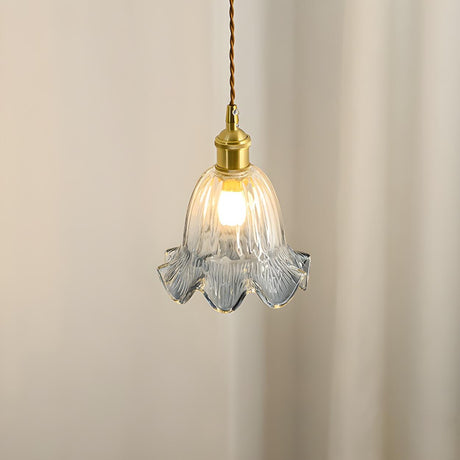 Vintage Brass Flower Gray Clear Glass Pendant Light Image - 1