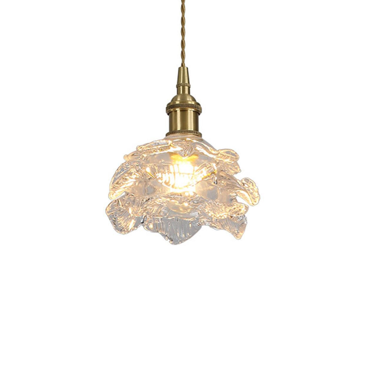 Vintage Brass Flower-Shaped Ruffled Glass Pendant Light Image - 11