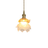 Vintage Brass Flower-Shaped Ruffled Glass Pendant Light Image - 12