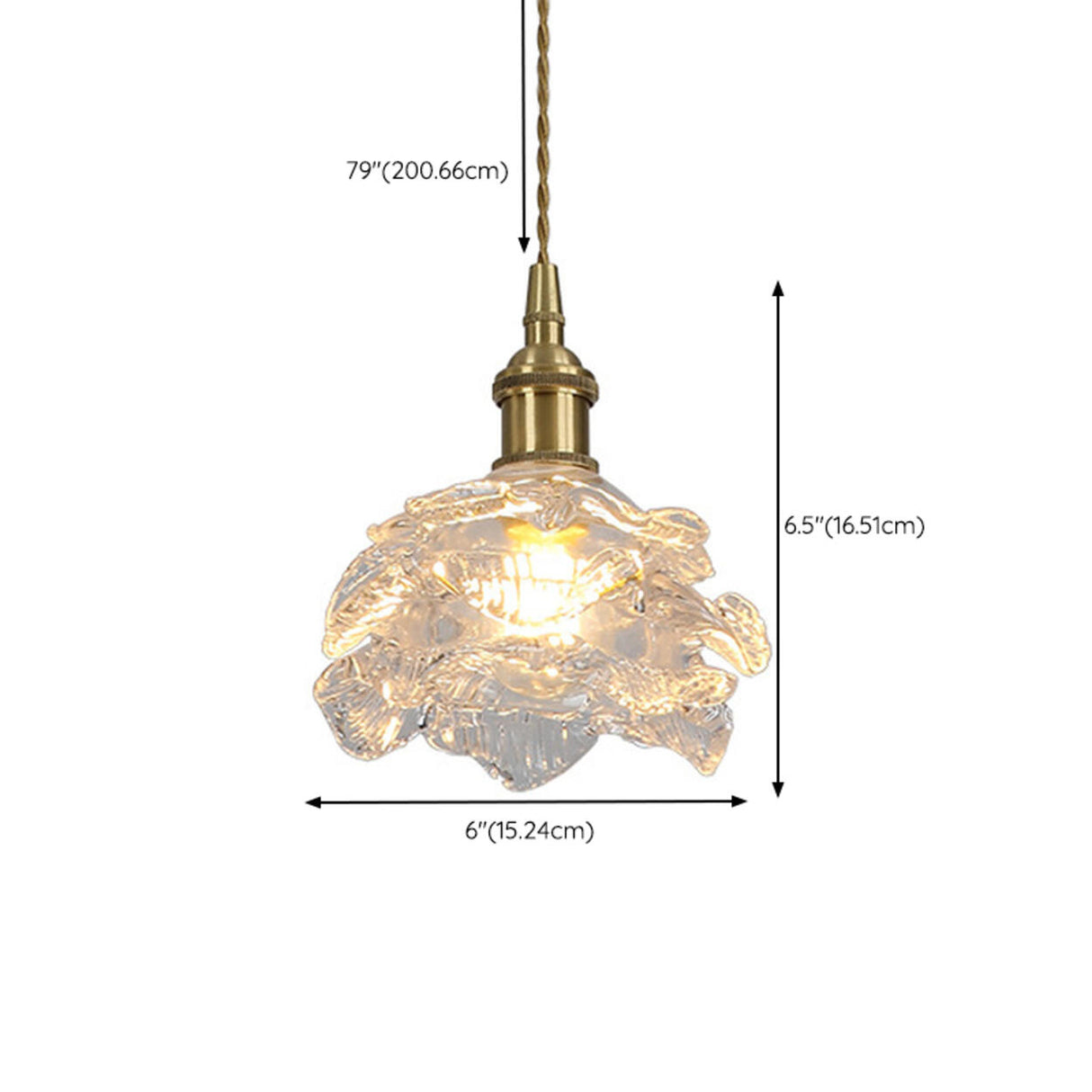 Vintage Brass Flower-Shaped Ruffled Glass Pendant Light Image - 22