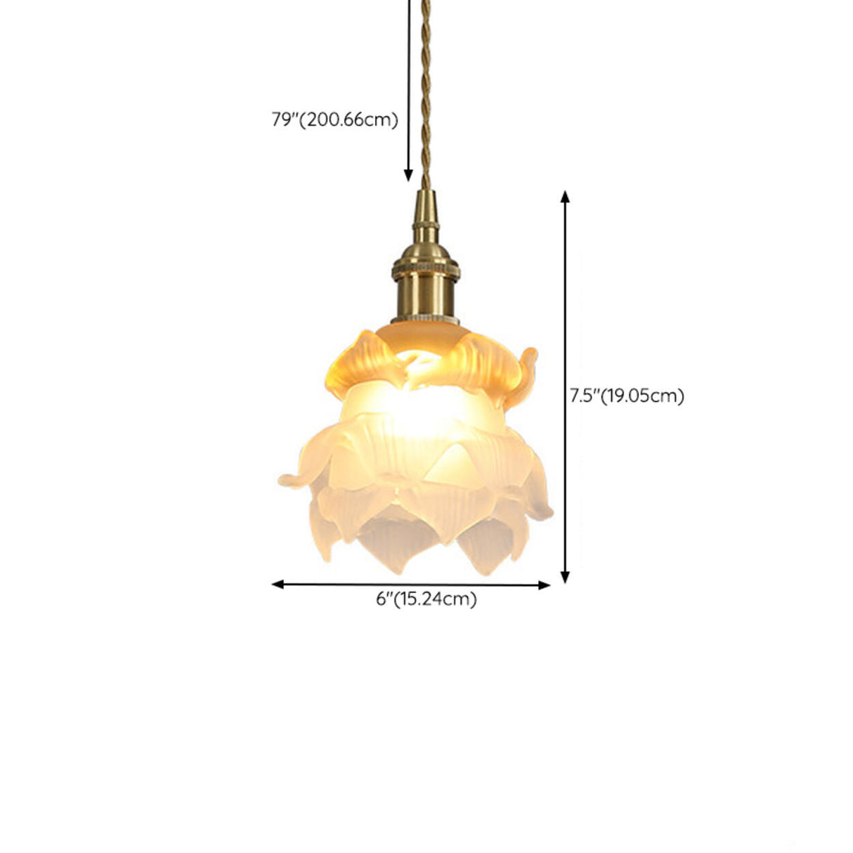 Vintage Brass Flower-Shaped Ruffled Glass Pendant Light Image - 23