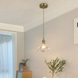 Vintage Brass Flower-Shaped Ruffled Glass Pendant Light Image - 4