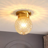 Vintage Brass Glass Petal Semi-Flush Mount Lamp Hallway Image - 13