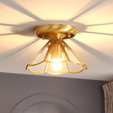 Vintage Brass Glass Petal Semi-Flush Mount Lamp Hallway Image - 15