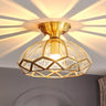 Vintage Brass Glass Petal Semi-Flush Mount Lamp Hallway Image - 3