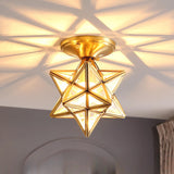 Vintage Brass Glass Petal Semi-Flush Mount Lamp Hallway Image - 4