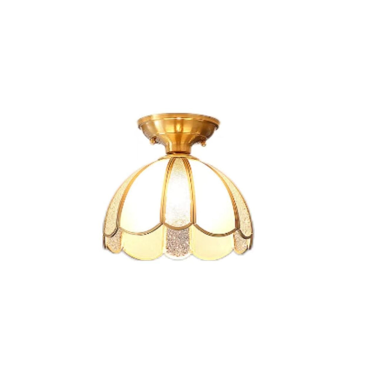 Vintage Brass Glass Petal Semi-Flush Mount Lamp Hallway Image - 5