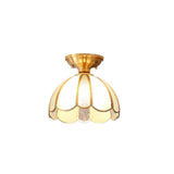 Vintage Brass Glass Petal Semi-Flush Mount Lamp Hallway Image - 5