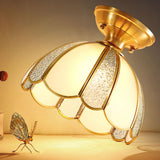 Vintage Brass Glass Petal Semi-Flush Mount Lamp Hallway Image - 6