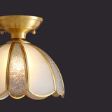 Vintage Brass Glass Petal Semi-Flush Mount Lamp Hallway Image - 8