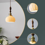 Vintage Brass Ribbed Dome Classic Ceramic Pendant Light Image - 10