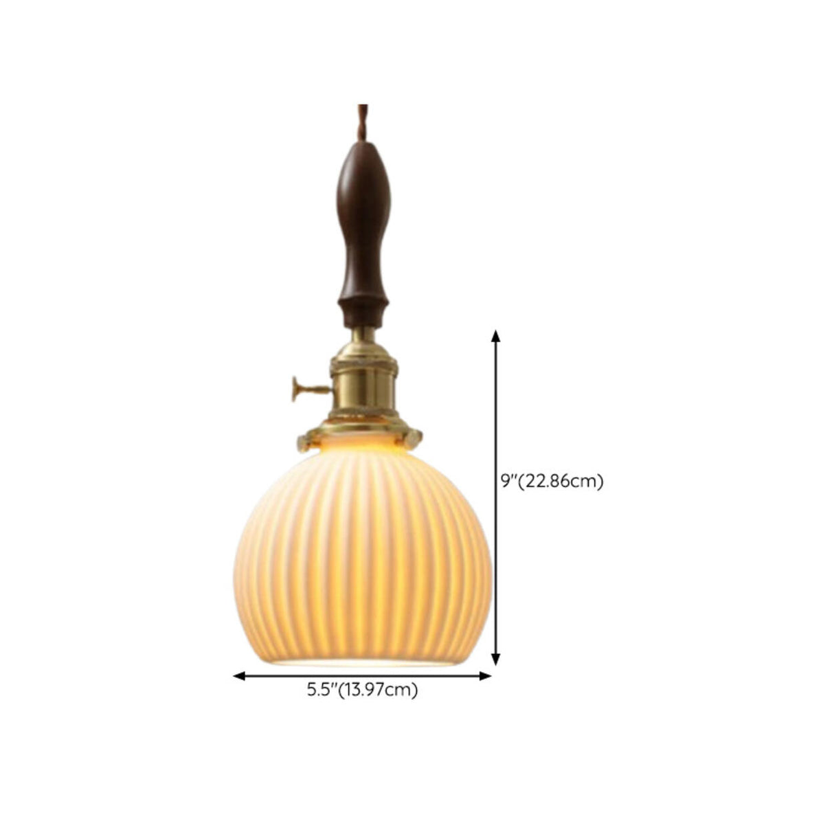 Vintage Brass Ribbed Dome Classic Ceramic Pendant Light 