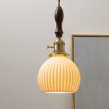 Vintage Brass Ribbed Dome Classic Ceramic Pendant Light Image - 3