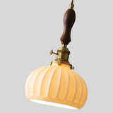 Vintage Brass Ribbed Dome Classic Ceramic Pendant Light Image - 9