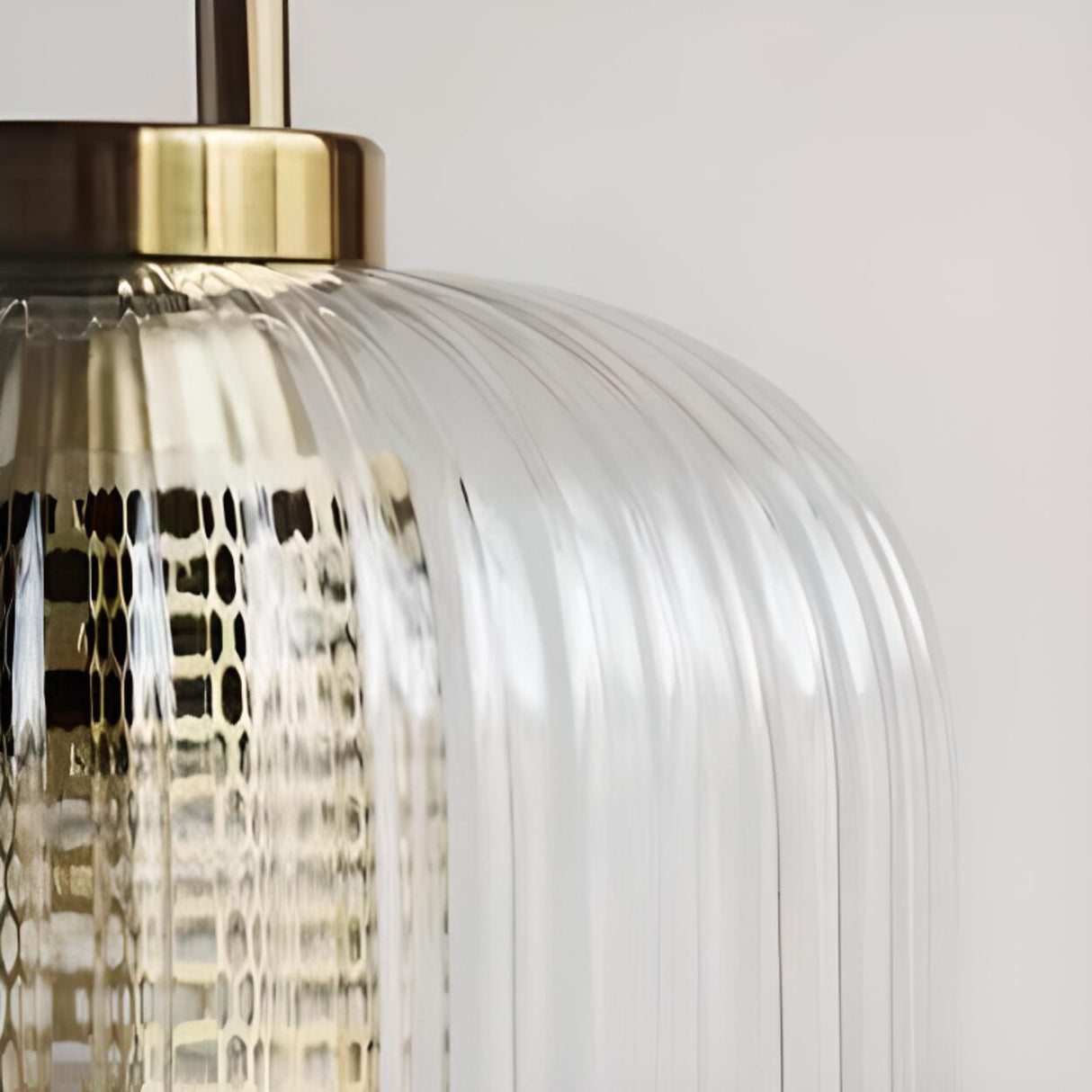 Vintage Brass Ribbed Glass Cylinder Pendant Light Image - 12