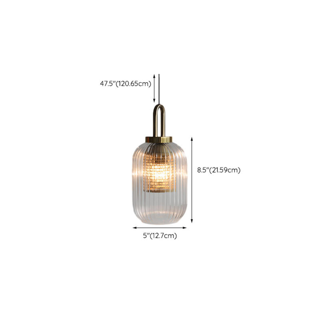 Vintage Brass Ribbed Glass Cylinder Pendant Light 