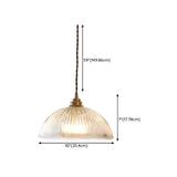 Vintage Brass Ribbed Glass Dome Pendant Light #size