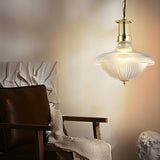 Vintage Brass Ribbed Glass Mini Pendant Light Image - 1