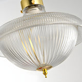 Vintage Brass Ribbed Glass Mini Pendant Light Image - 4