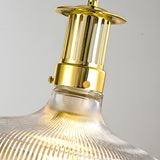 Vintage Brass Ribbed Glass Mini Pendant Light Image - 6