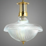 Vintage Brass Ribbed Glass Mini Pendant Light Image - 7