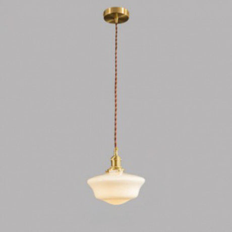 Vintage Brass Schoolhouse Flared Ceramic Pendant Light Image - 2