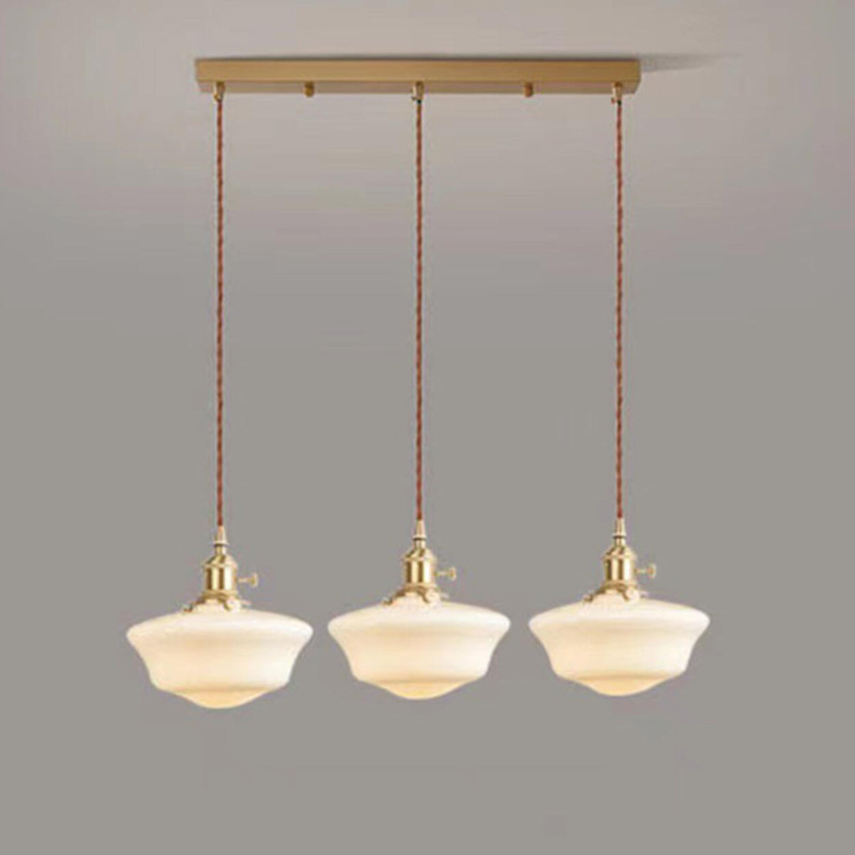 Vintage Brass Schoolhouse Flared Ceramic Pendant Light Image - 5