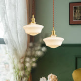 Vintage Brass Schoolhouse Flared Ceramic Pendant Light Image - 7