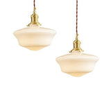 Vintage Brass Schoolhouse Flared Ceramic Pendant Light Image - 8