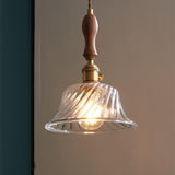 Vintage Brass Swirled Glass Bowl Pendant Light Image - 4