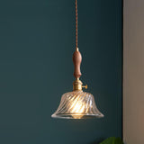 Vintage Brass Swirled Glass Bowl Pendant Light Image - 6