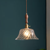 Vintage Brass Swirled Glass Bowl Pendant Light Image - 7