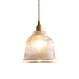 Vintage Brass Textured Glass Bell Pendant Light Image - 5