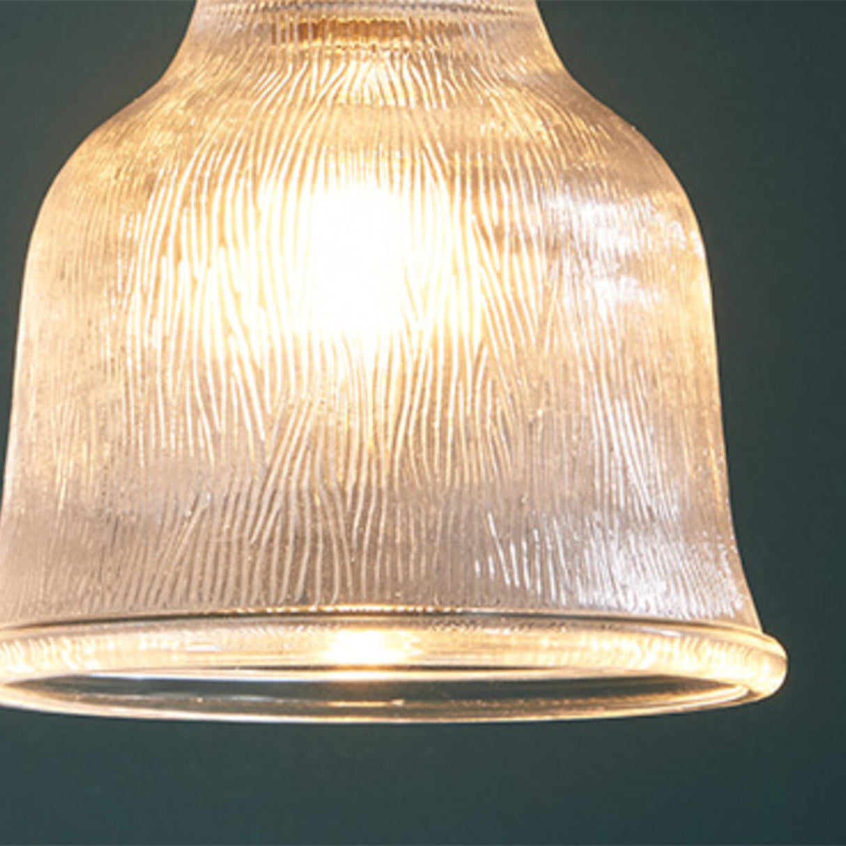 Vintage Brass Textured Glass Bell Pendant Light Image - 7