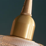 Vintage Brass Textured Glass Bell Pendant Light Image - 9